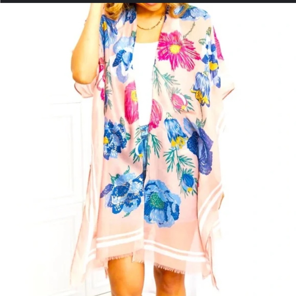 Pretty Woven Heart Floral Kimono with Pink and Blue Accents!!